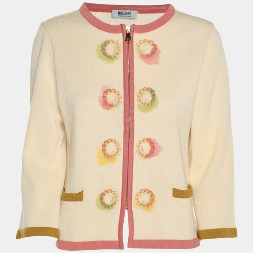 Moschino Cheap and Chic Cream Wool Knit Zip Sweater size 12